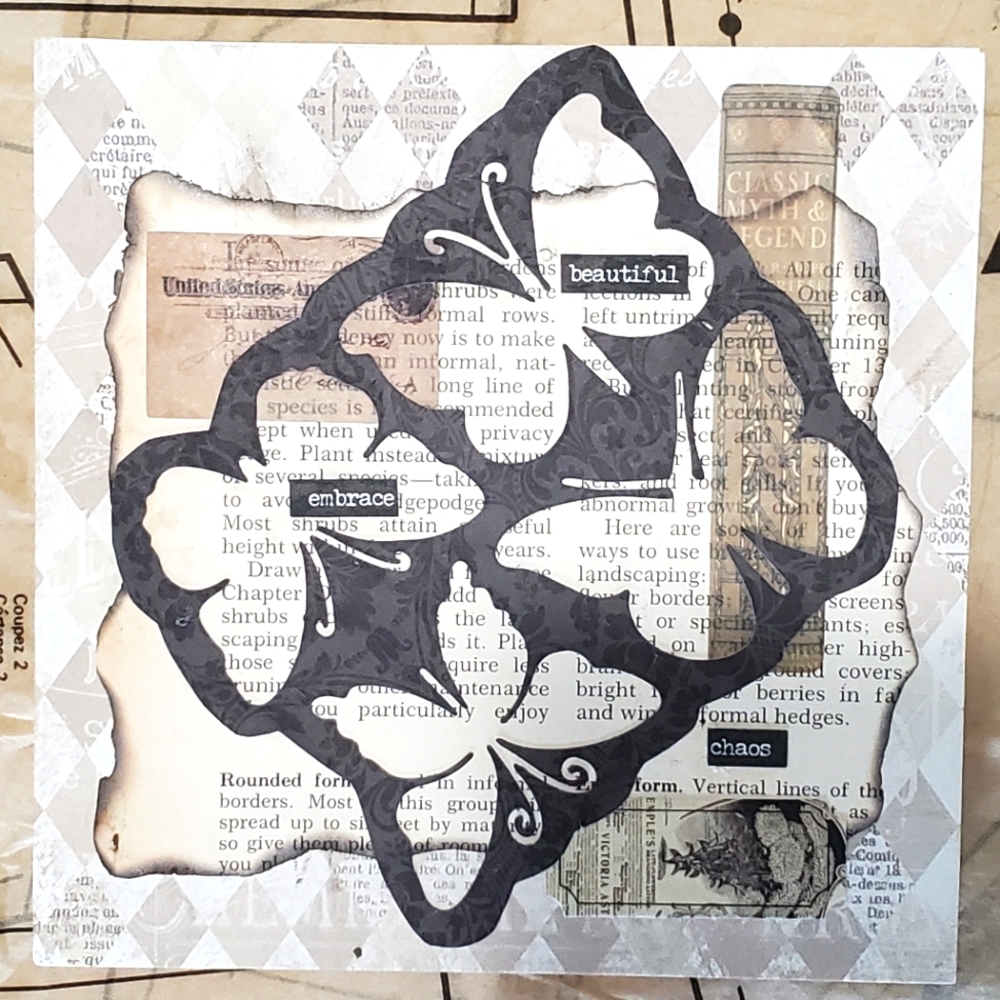 🙏 HAND CRAFTED collage art mixed media butterfly black white